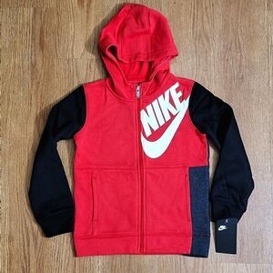 Nike Sportswear NSW Jacket Hoodie Black Red White Club Fleece Unisex Kids Size 7
